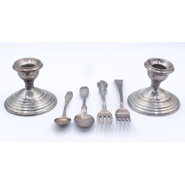 Box Sterling Weighted Candlesticks & Flatware - 565 Grams TW