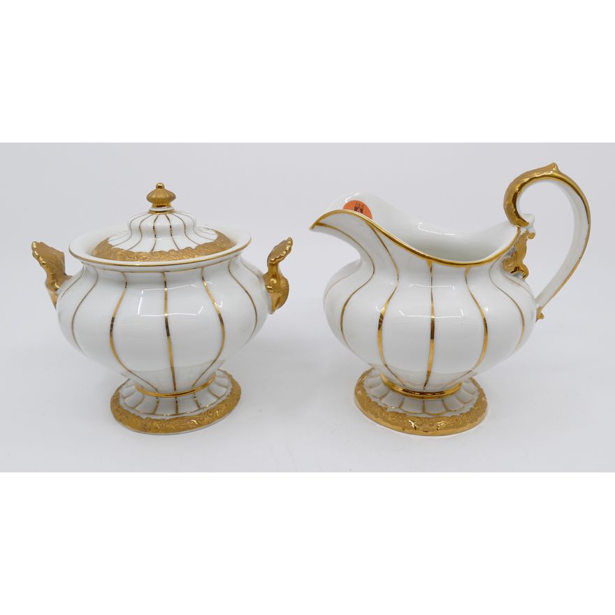 Meissen Opulent Golden Baroque (Gold Leaf) Porcelain Creamer & Sugar Bowl