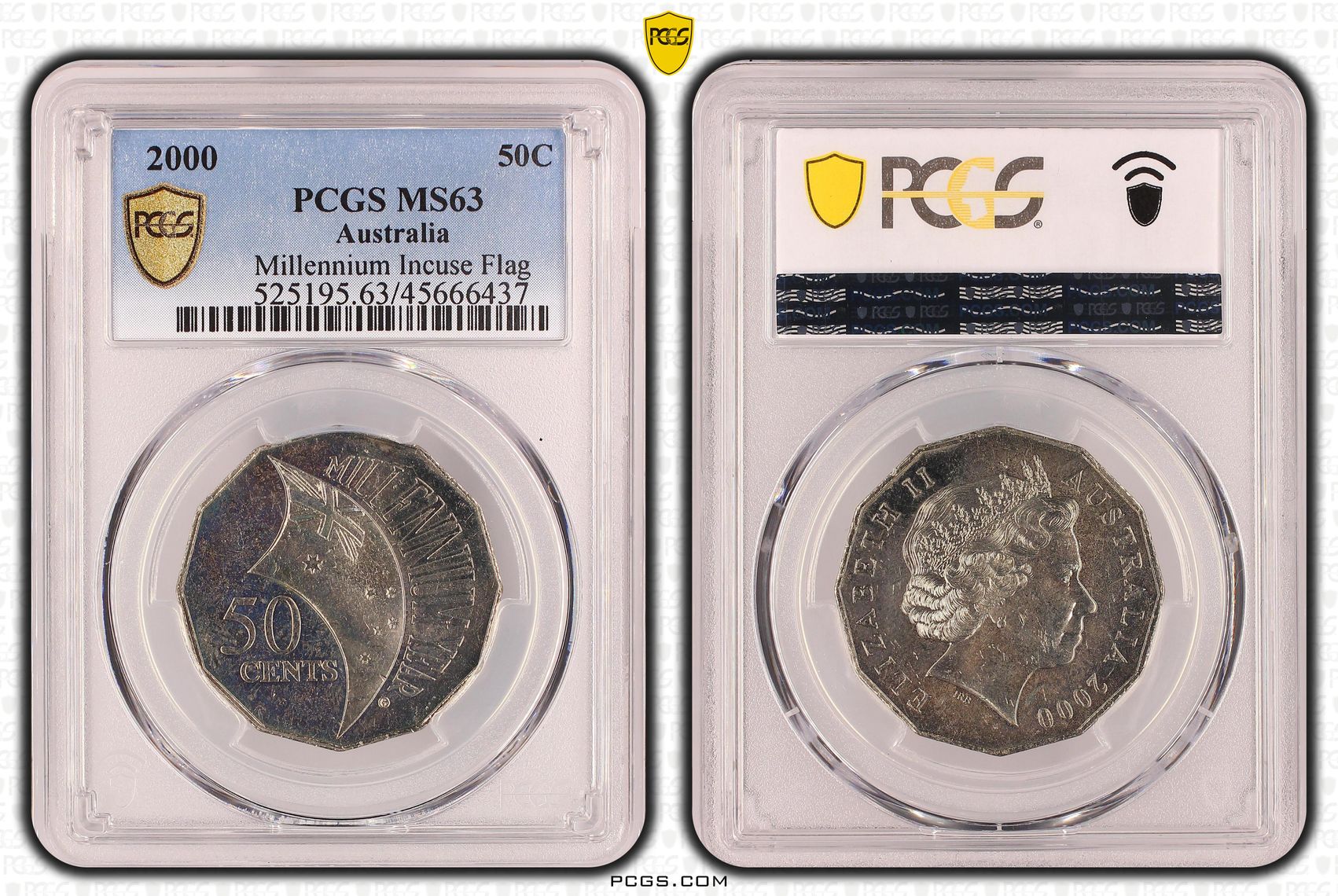 Elizabeth II, Millennium Incuse Flag, Fifty Cent, 2000, PCGS MS 63