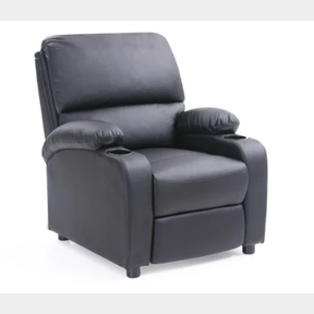 HAZLO FAUX LEATHER RECLINER COUCH SOFA CHAIR WITH 2 CUP HOLDERS - BLACK