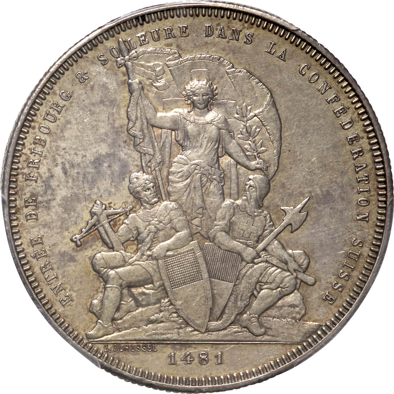1934 スイス 射撃祭 フリブール 5フラン 銀貨 スイス 5フラン 1934年、NGC MS63、「フリブール射撃祭」銀貨 高鑑定