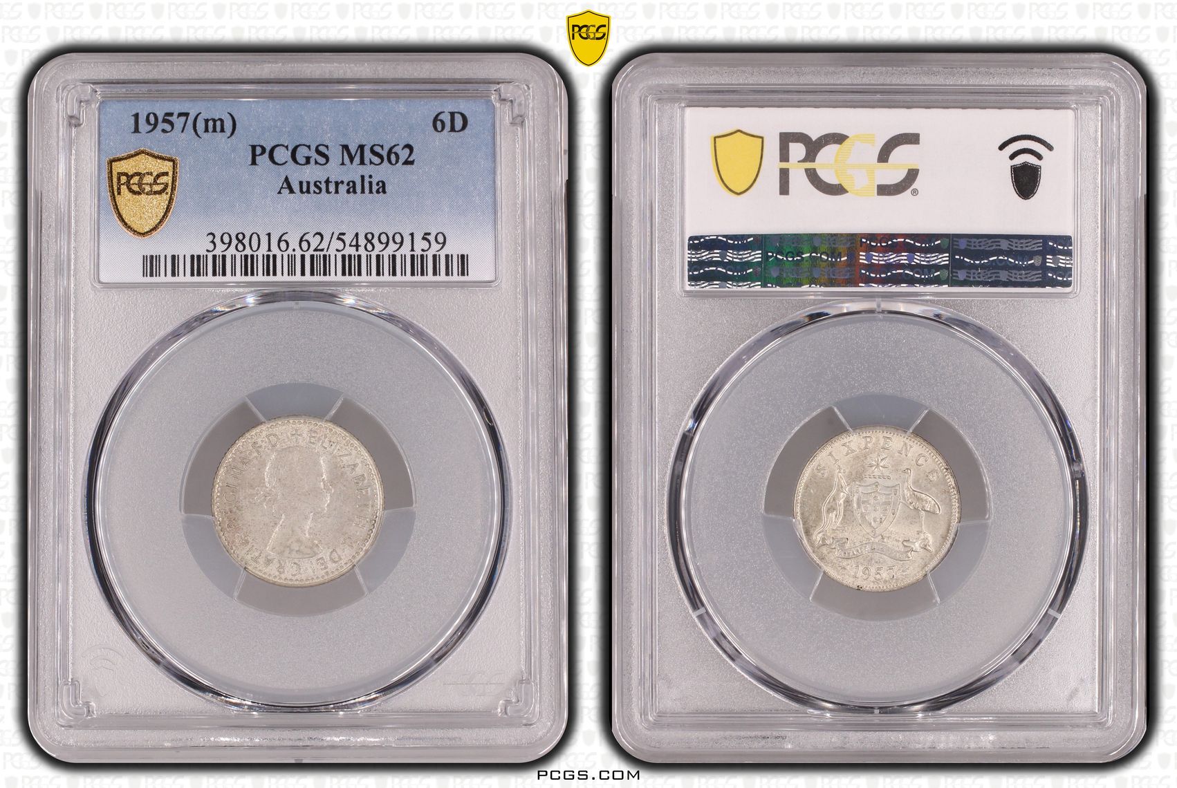 Sixpence, 1957(m), PCGS MS62