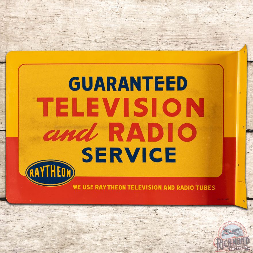 Raytheon Television and Radio Service Reflective DS Tin Flange Sign