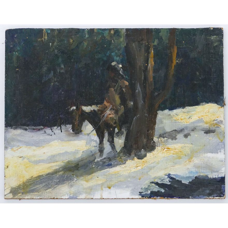 Gene Amondson ''Indian on Horseback'' Oil on Masonite 8''x10''
