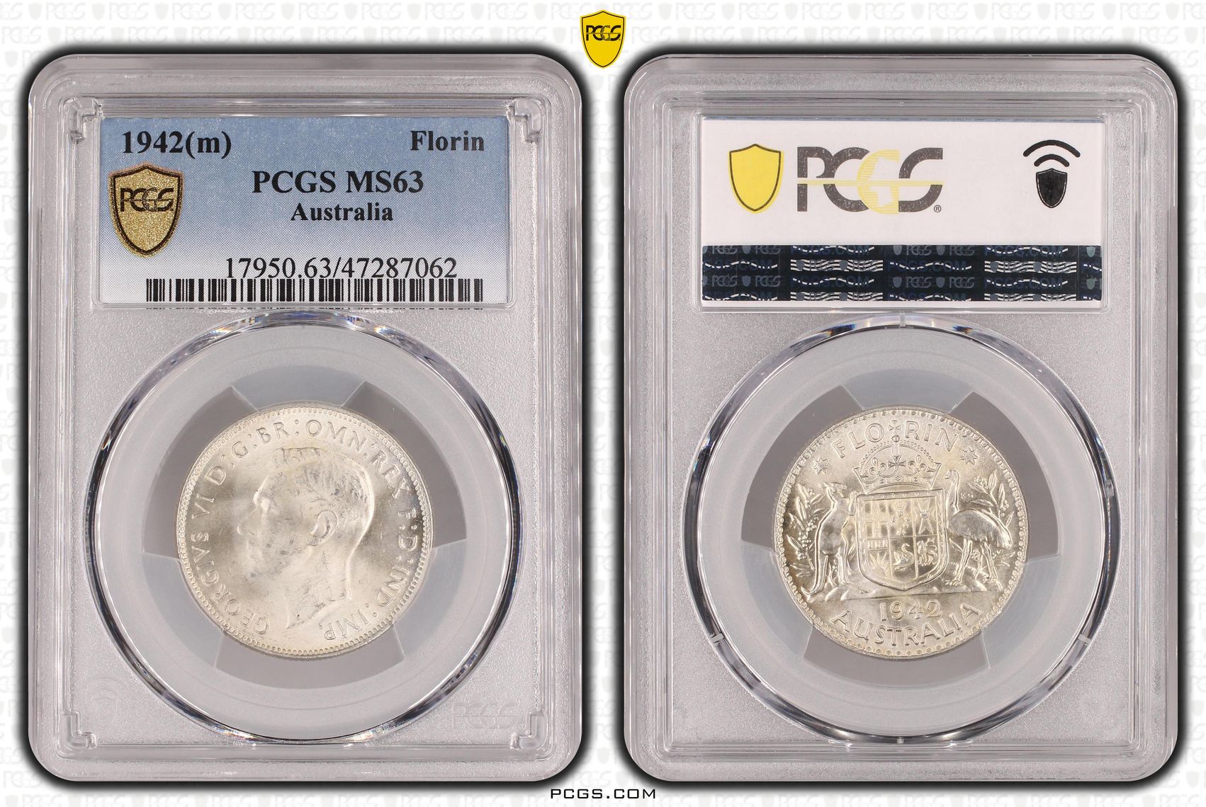 George VI, Florin, 1942(m), PCGS MS63