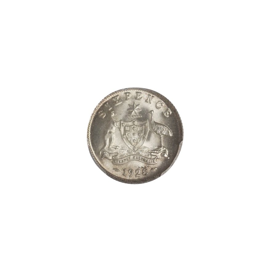 George V, Sixpence, 1928, MS 66+