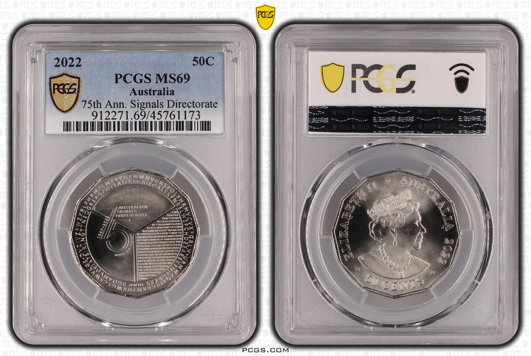 75th Ann. Signals Directorate, Fifty Cent, 2022, PCGS MS 69