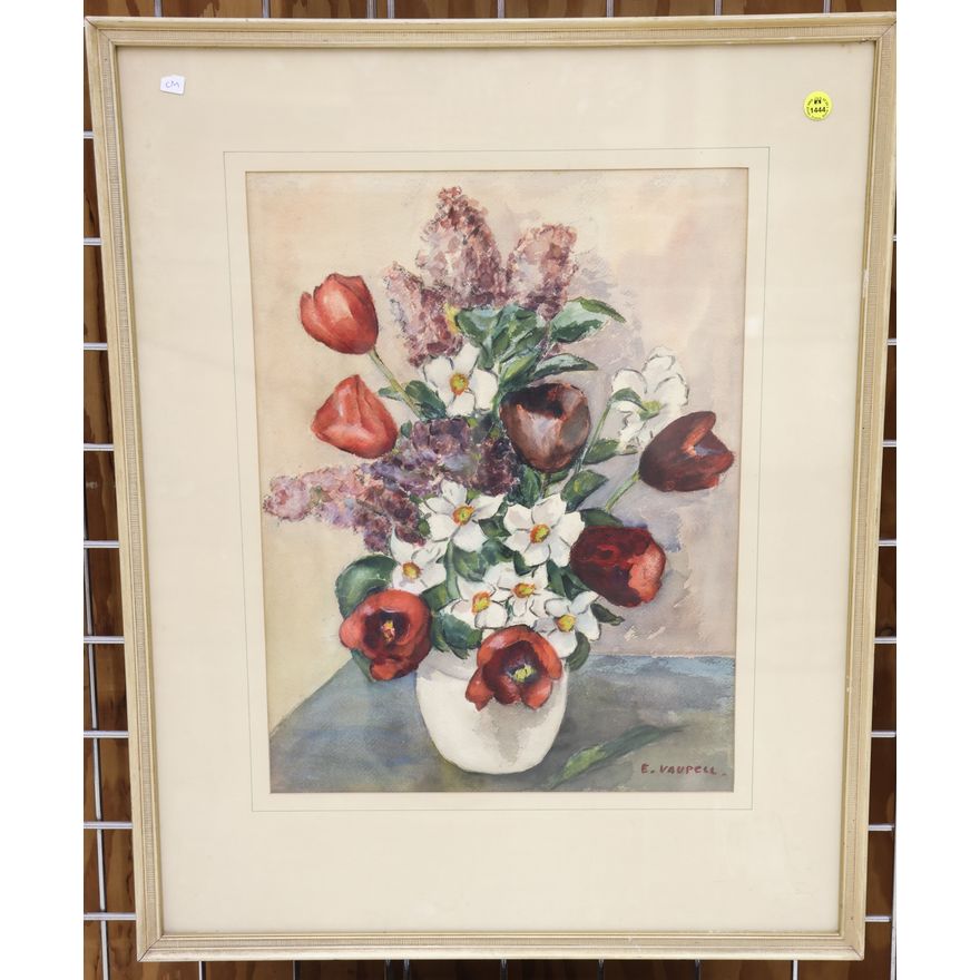 Edna Vaupell (WA) Floral Still Life 1930's Watercolor Framed 28''x22''