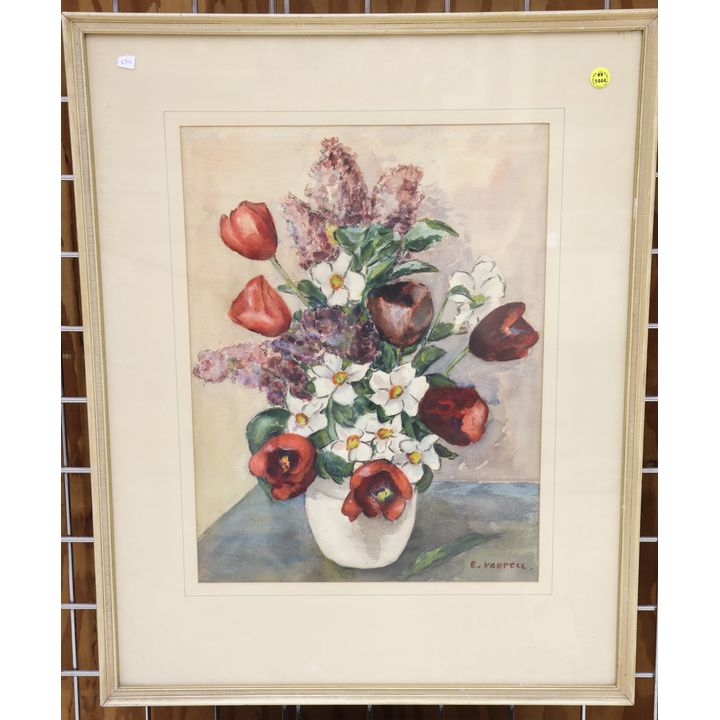Edna Vaupell (WA) Floral Still Life 1930's Watercolor Framed 28''x22''