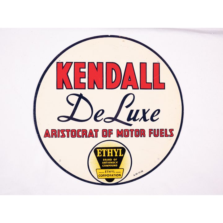 11" Kendall DeLuxe Aristocrat of Motor Fuels w/Ethyl Single Sided Tin Sign TAC 9.0