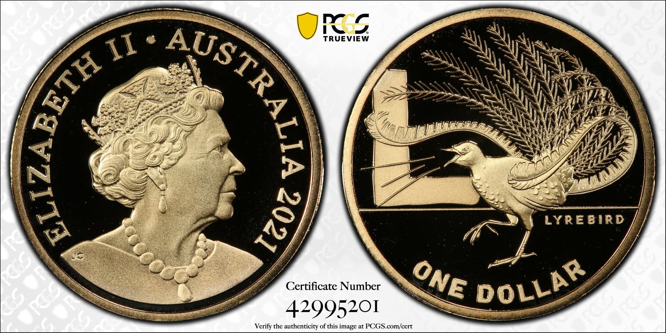 484 · 2021 Australia One Dollar, $1 L- Lyrebird AlBr PCGS - PR70DCAM POP 14/0 -201