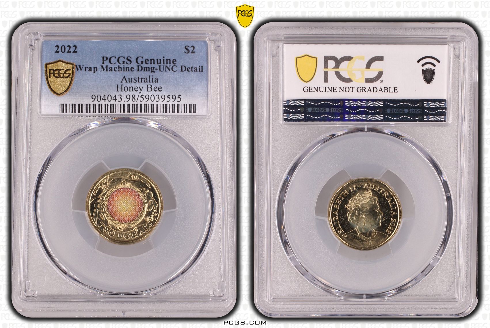 Honey Bee Colorized, Two Dollar, 2022, PCGS Genuine - UNC Details (98 - Damage)