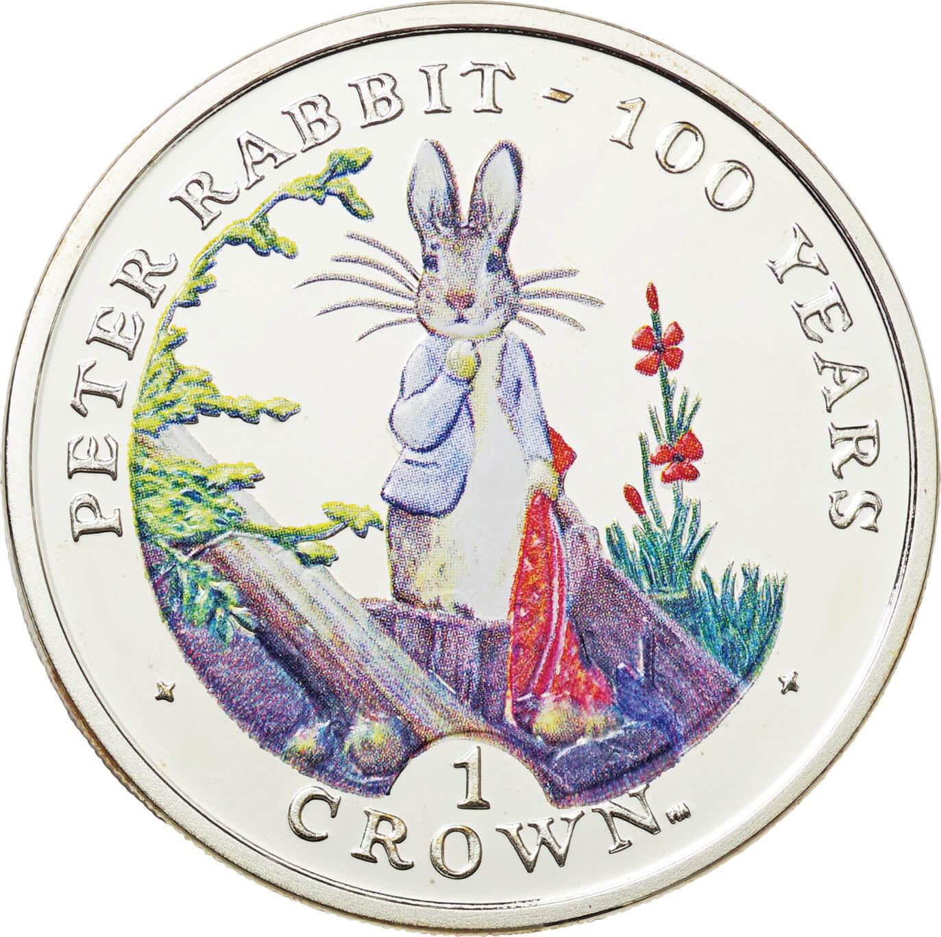 2002年発行1CROWN銀貨　ピーターラビット