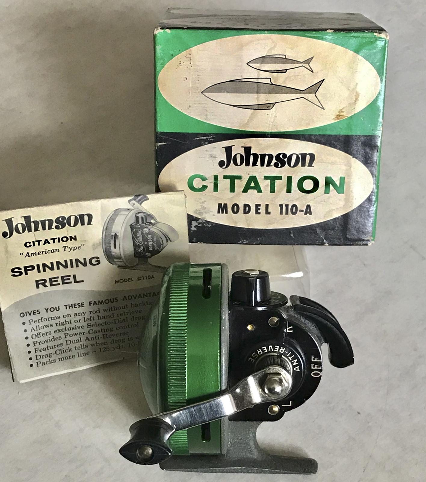 Vintage Johnson Citation 110B Spinning Reel with Original Box and Papers /  Antique Fishing Reel Johnson Citation 110B