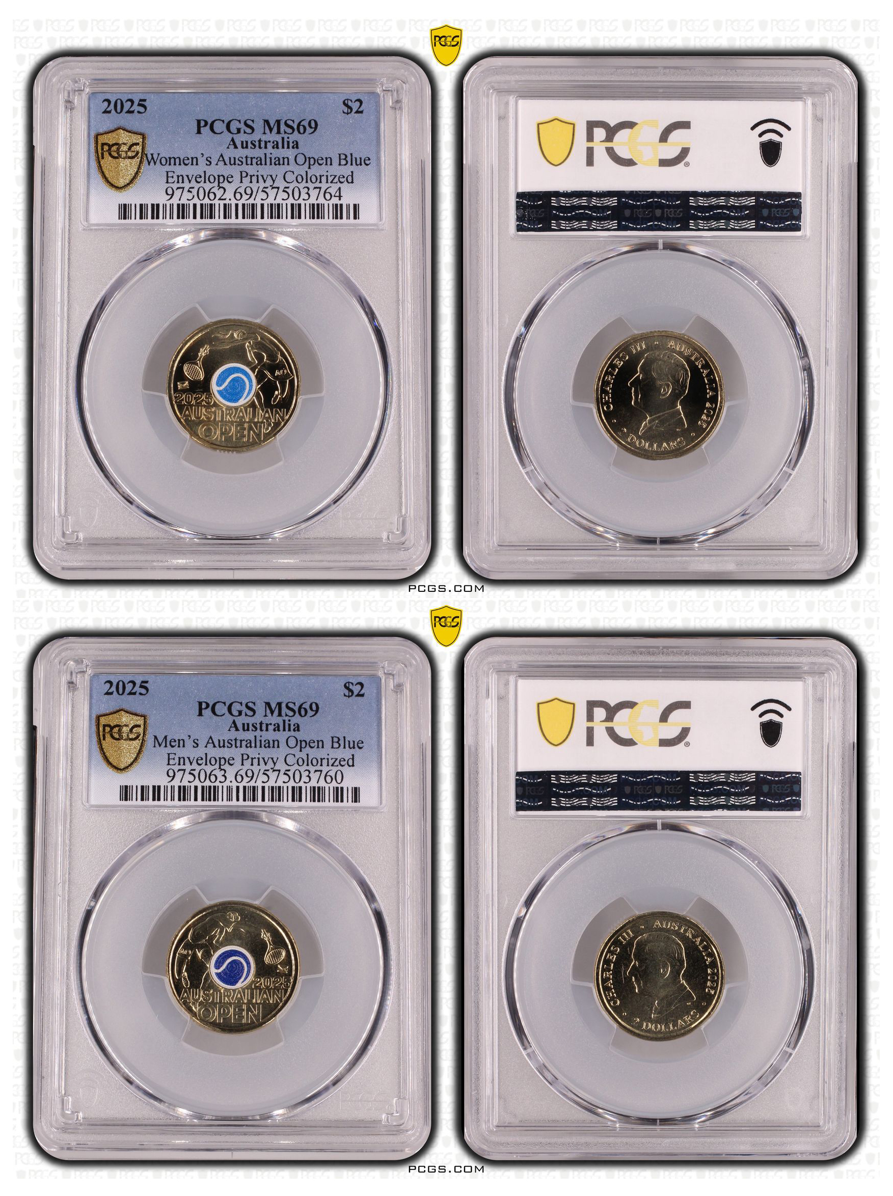 Women's & Men's Australian Open, Two Dollars, 2025, PCGS MS69