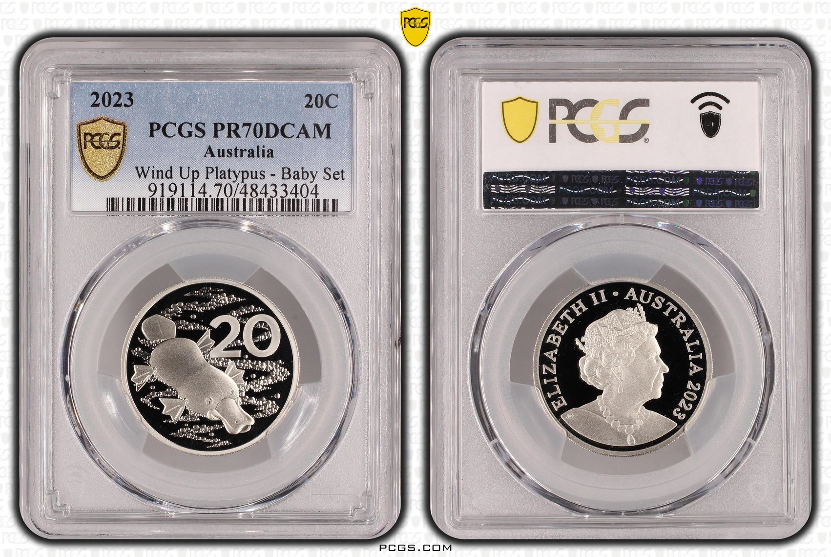 Elizabeth II, Wind Up Platypus - Baby Set, Twenty Cent, 2023, PCGS PR70DCAM