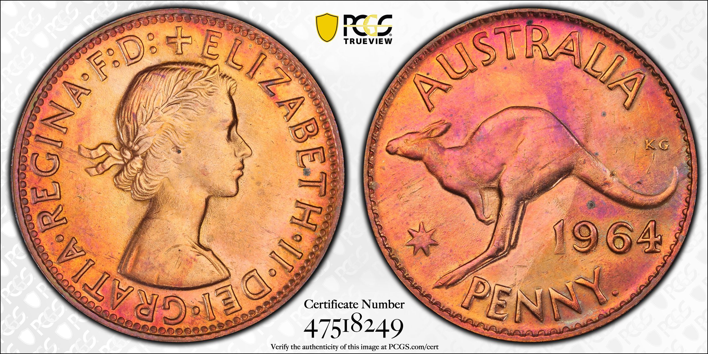 One Penny, 1964-Y., PCGS MS 63RB