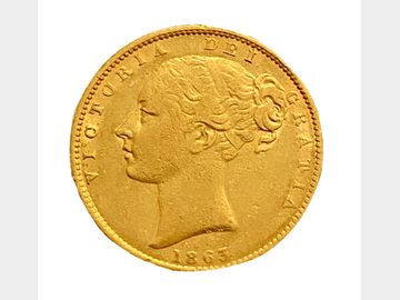 1863 Queen Victoria Young Head London Mint #Die 2 Shield Gold Sovereign.