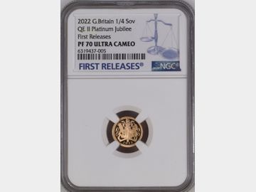 2022 PLATINUM JUBILEE PROOF GOLD QUARTER SOVEREIGN PF70 UCAM FIRST RELEASE