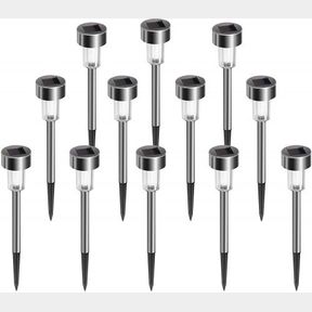 12 PACK SOLAR LIGHTS STAINLESS STEEL PATHWAY LIGHTS