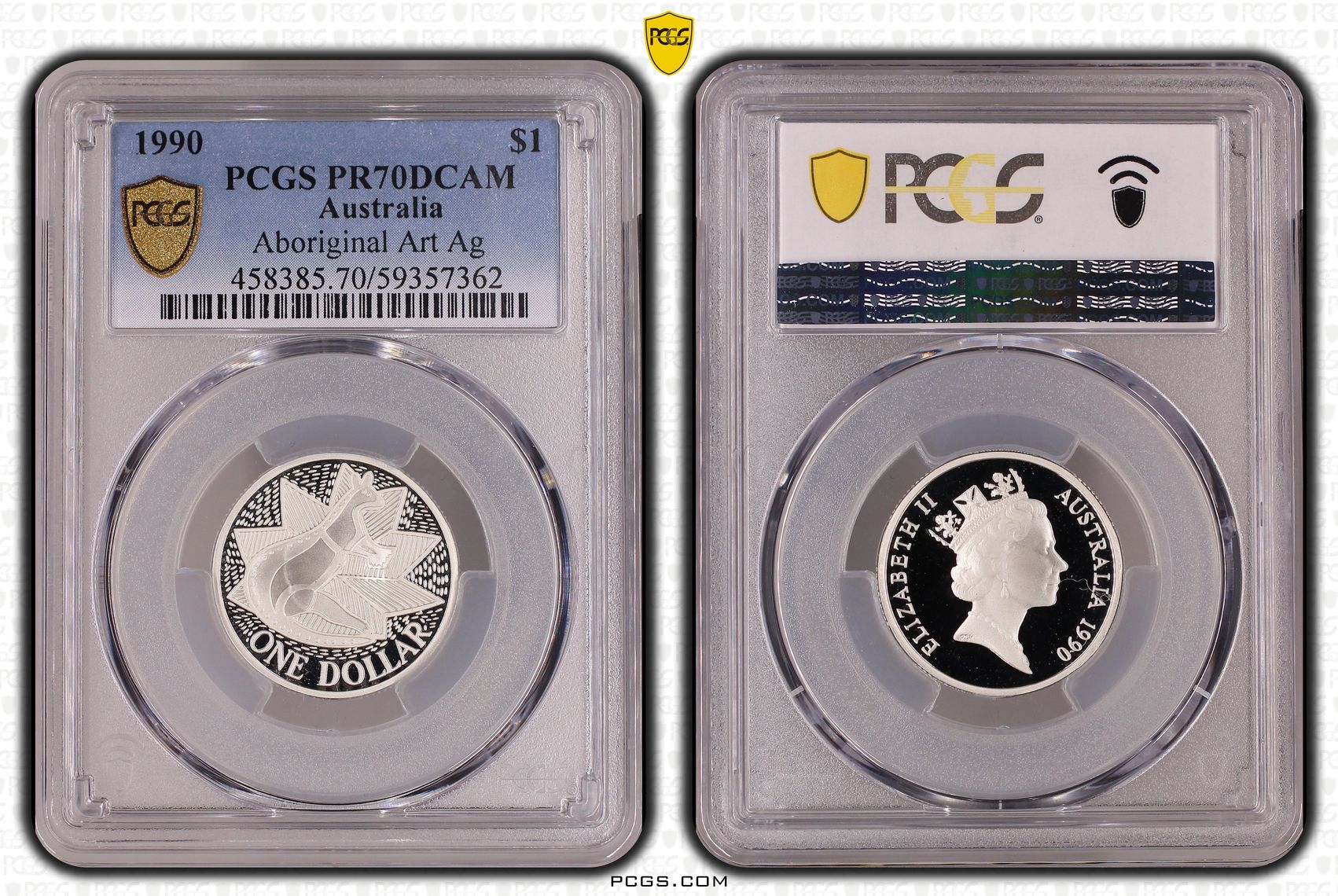 Aboriginal Art Silver, One Dollar, 1990, PCGS PR70DCAM