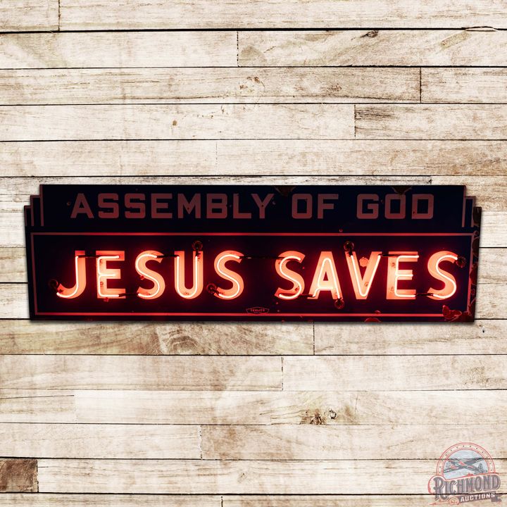 Assembly of God Jesus Saves 8' SS Porcelain Neon Sign