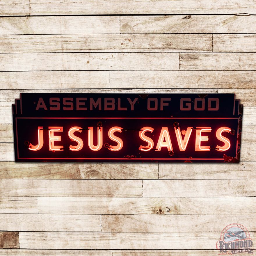 Assembly of God Jesus Saves 8' SS Porcelain Neon Sign