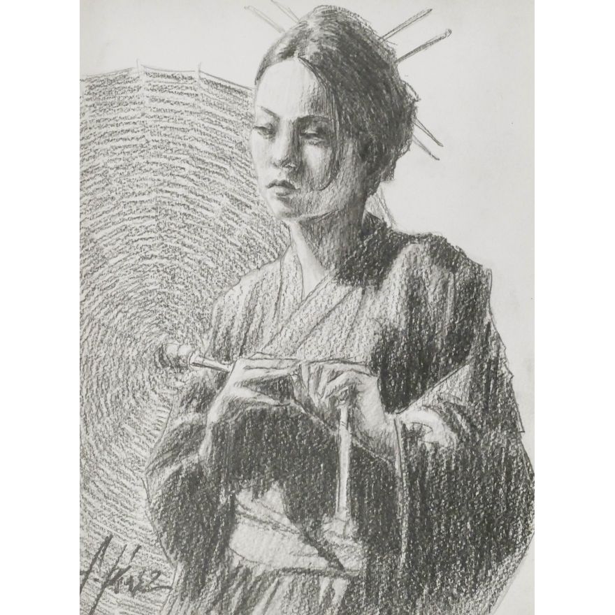 Fabian Perez ''Study for Michiko'' Graphite Drawing