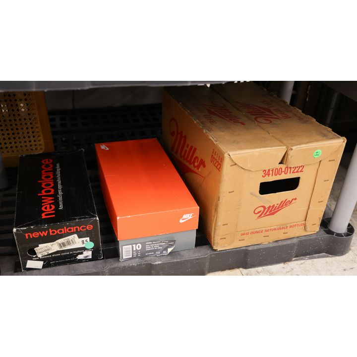 Bottom Shelf Old Miller Beer & Nike Boxes