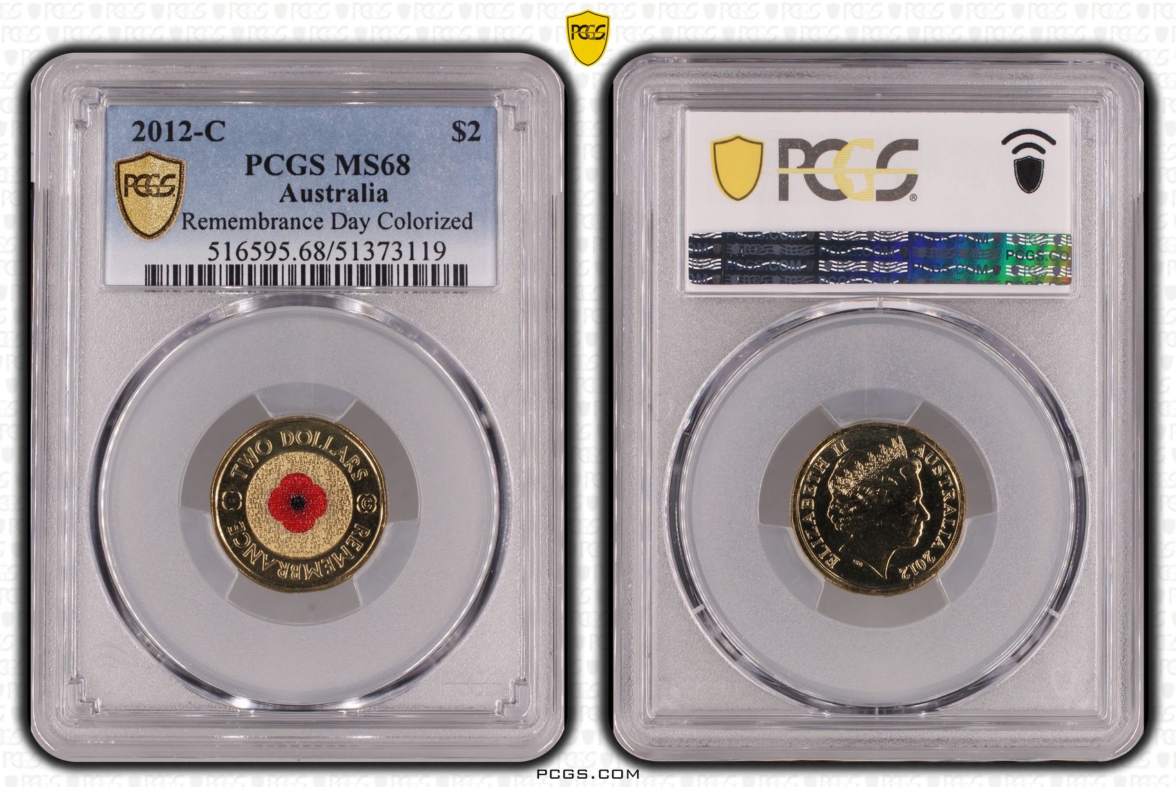 2012-C Aus $2 Remembrance Day Colorized PCGS MS68