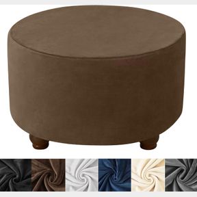 HFCNMY OTTOMAN COVER - VELVET ROUND OTTOMAN SLIPCOVER, THICK, WASHABLE, STORAGE, FOOT STOOL COVER WITH ELASTIC BOTTOM