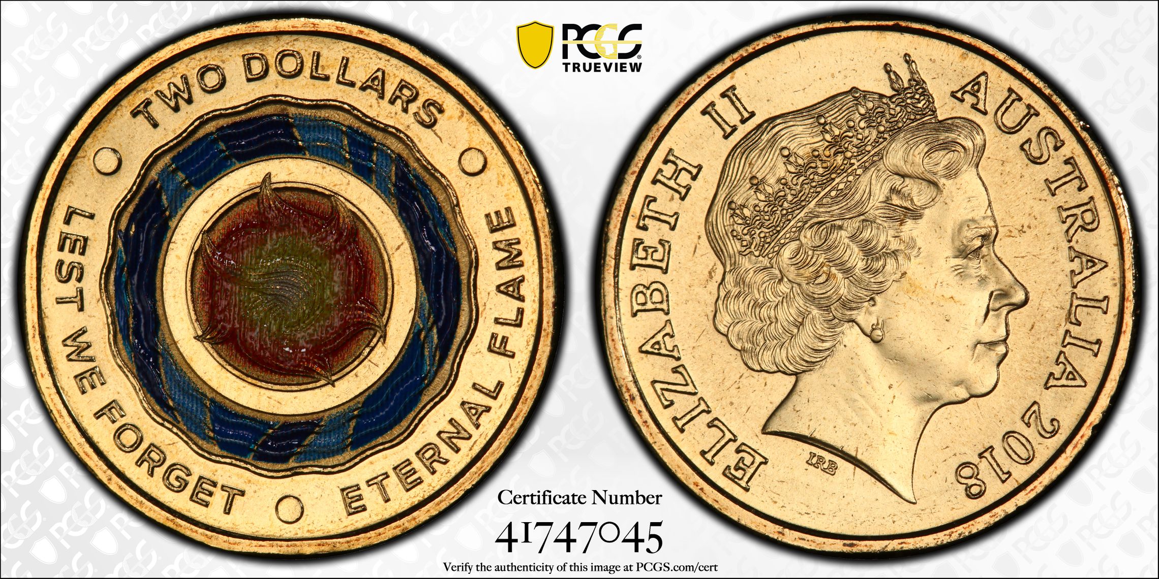 Lest We Forget - Eternal Flame Colorized, Two Dollar, 2018, PCGS MS68