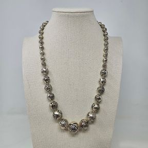 Southwestern Silver Graduated Rose Bead Necklace