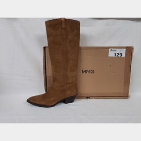 MANGO SUEDE COWBOY BOOTS - MEDIUM BROWN - UK 8