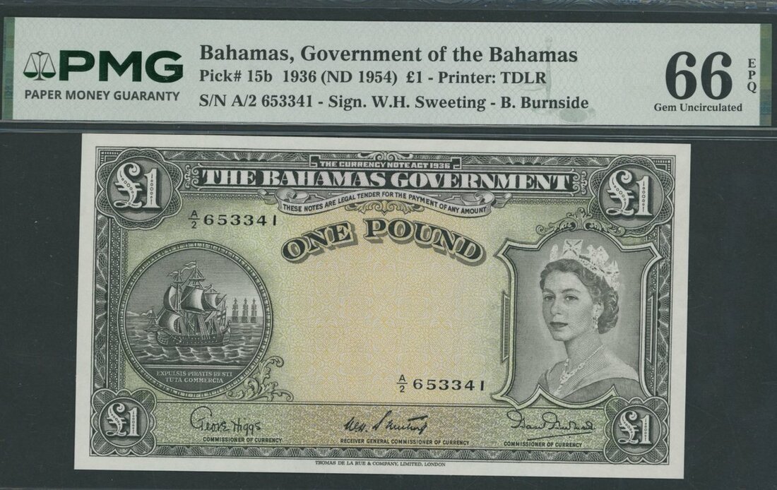 The Bahamas Government, £1, 1936, serial number A/2 653341, (Pick 15b ...