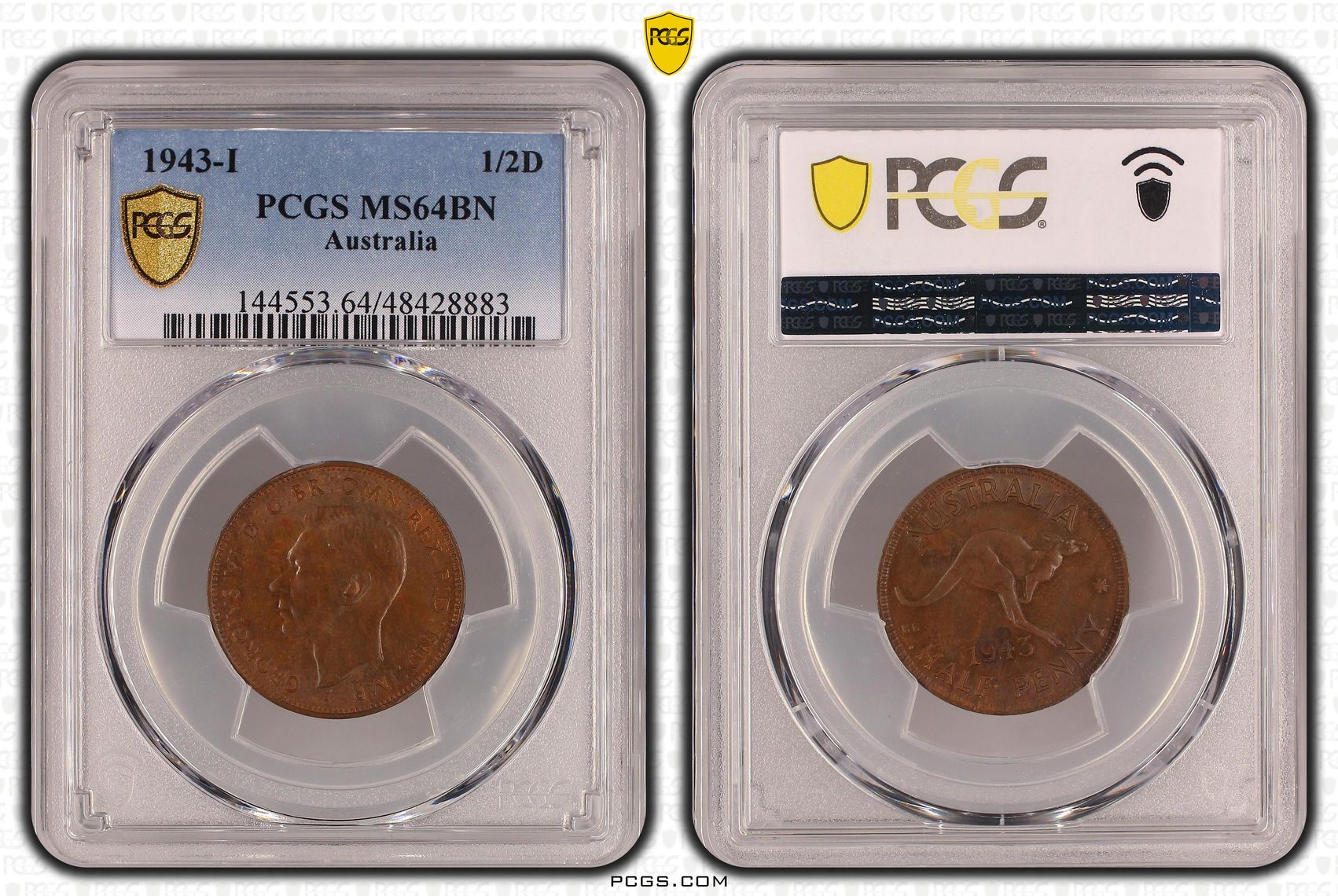 George VI, Halfpenny, 1943-I, PCGS MS64BN