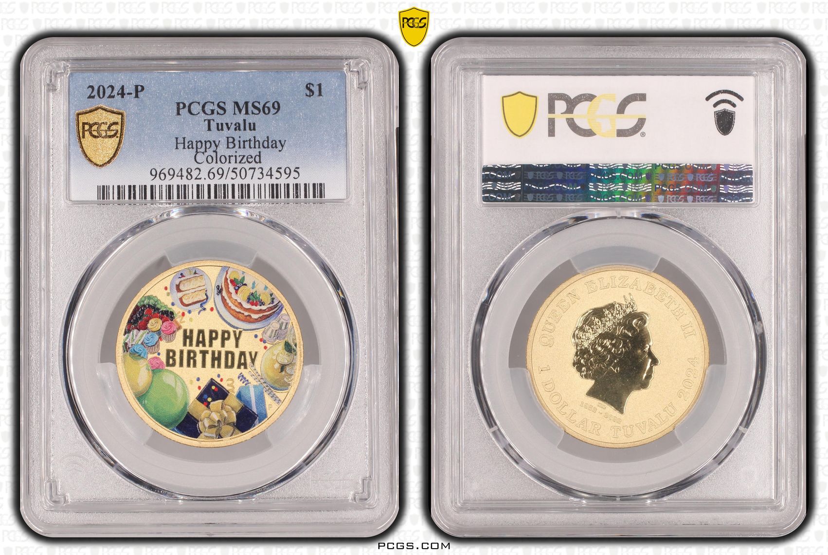 Tuvalu, Happy Birthday - Colorized POP 2/0, One Dollar, 2024-P, PCGS MS69