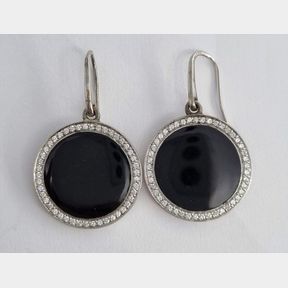 VIVENTY ROUND FLAT EARRINGS WITH BLACK ENAM + CUBICS - 51543/54