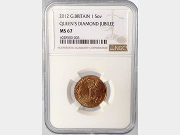 2012 ELIZABETH II 'ONE YEAR TYPE' GOLD SOVEREIGN MS67 NGC