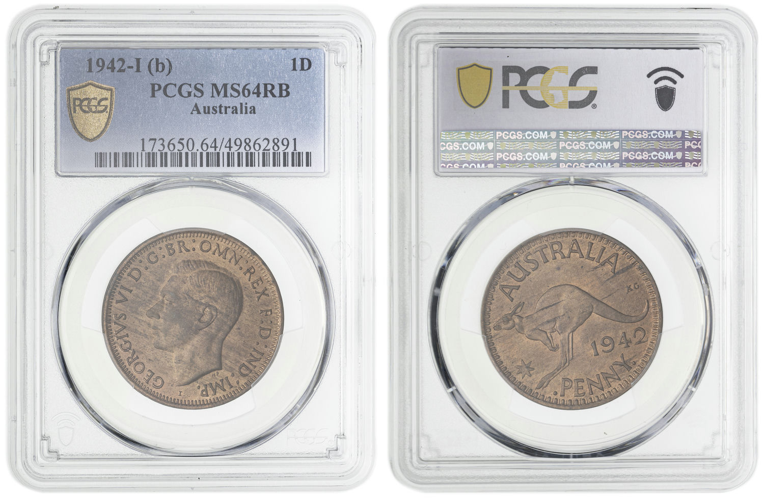 George VI, Penny, 1942-I, PCGS MS64RB