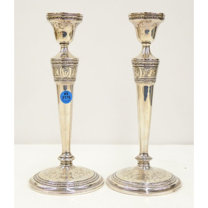 Pair International ''Wedgwood'' Sterling Filled Candlesticks 10''