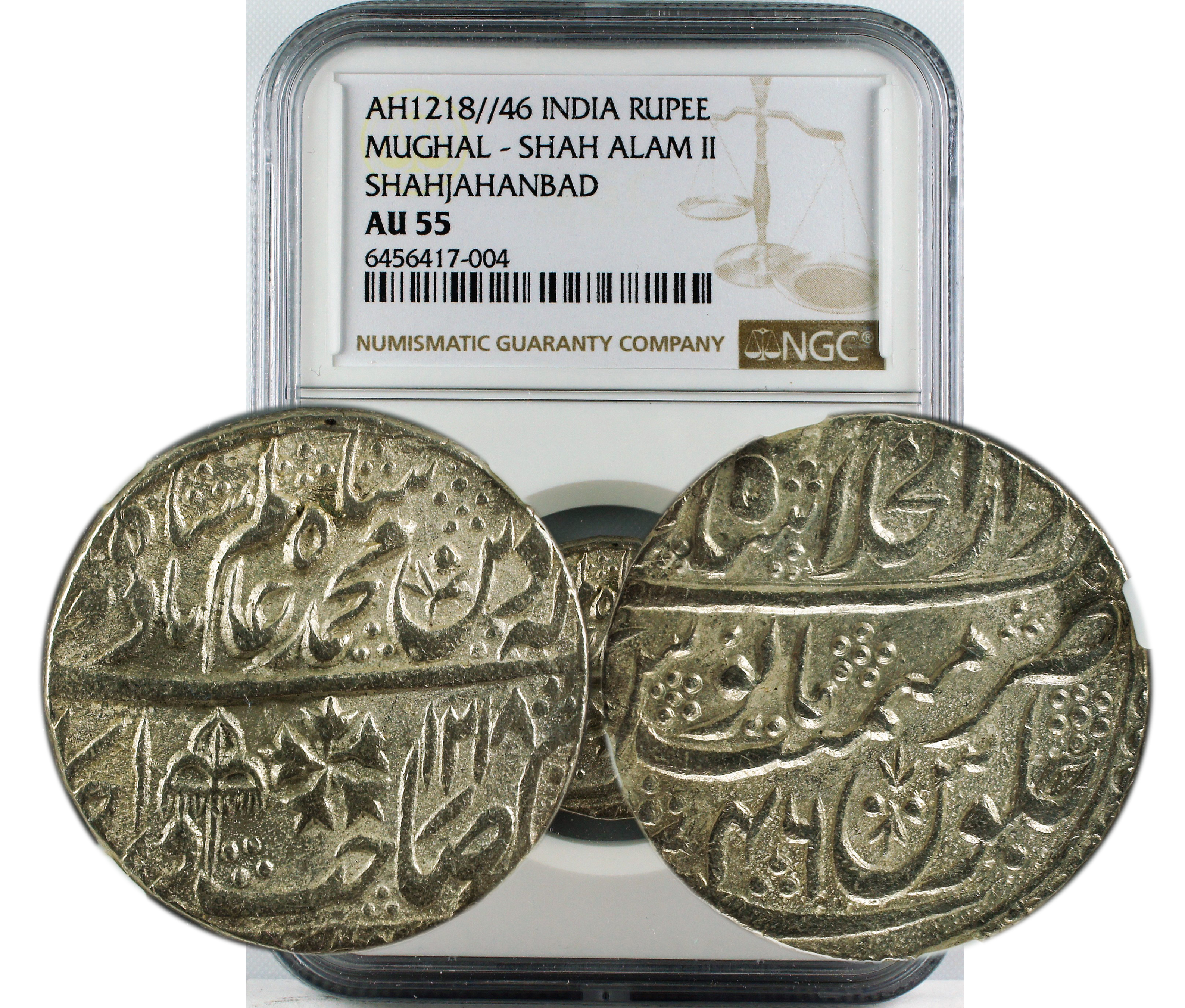 AH 1218//46 INDIA RUPEE MUGHAL-SHAH ALAM II SHAHJAHANABAD AU55