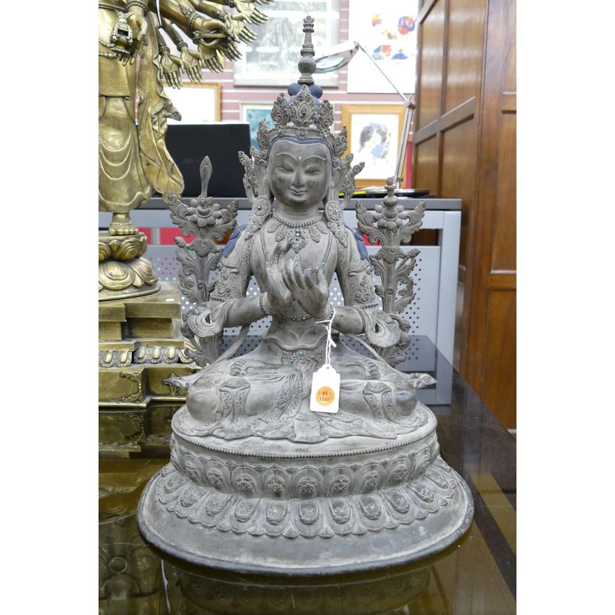 Old Nepalese Jeweled Bronze Seated Tara 18.5''x13''