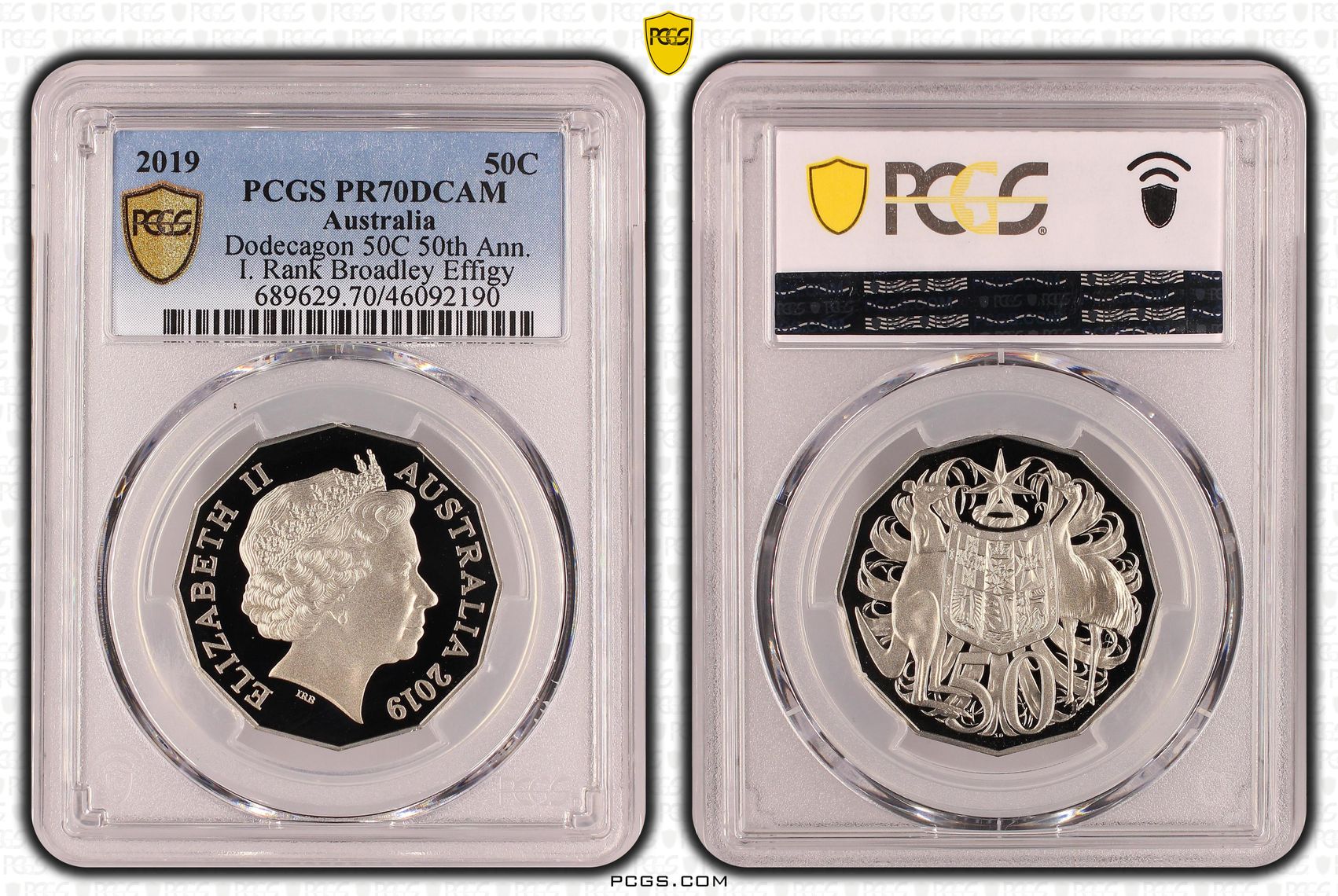 Elizabeth II, Dodecagon 50C 50th Ann. I. Rank Broadley Effigy, Fifty Cent, 2019, PCGS PR 70DCAM