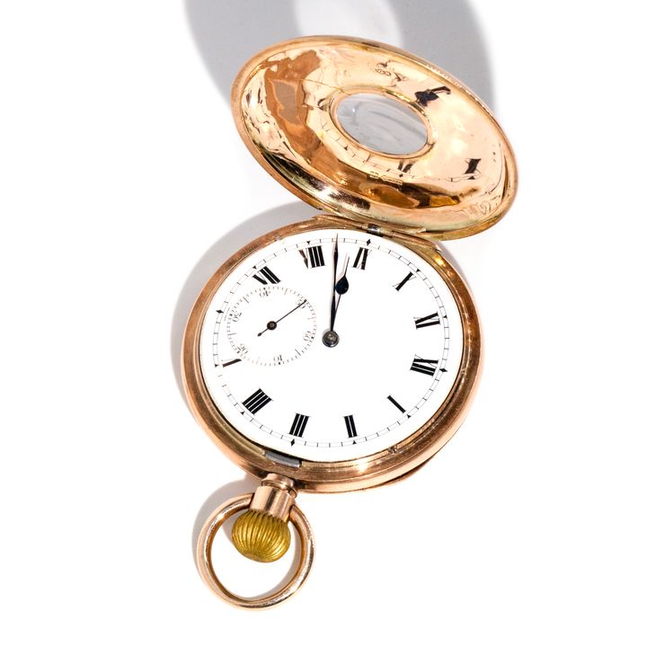 Half Hunter 9ct Rose Gold 18s Size Pocket Watch, 1912
