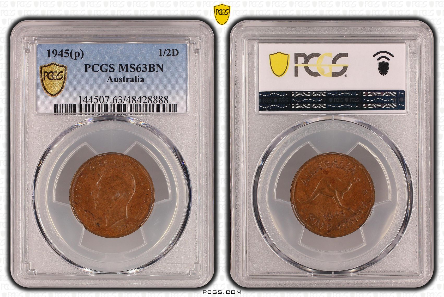 Halfpenny, 1945(p), PCGS MS 63BN