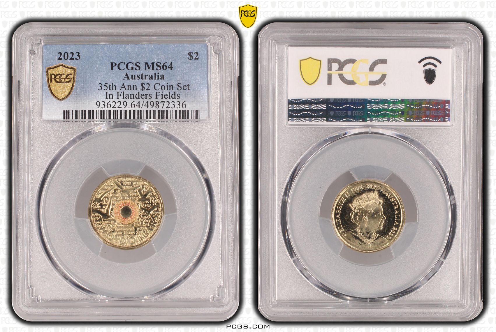 35th Ann $2 Coin Set Colourised In Flanders Fields, Two Dollar, 2023, PCGS MS64