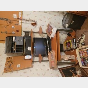 Corner computer stand with monitor, printer and file box