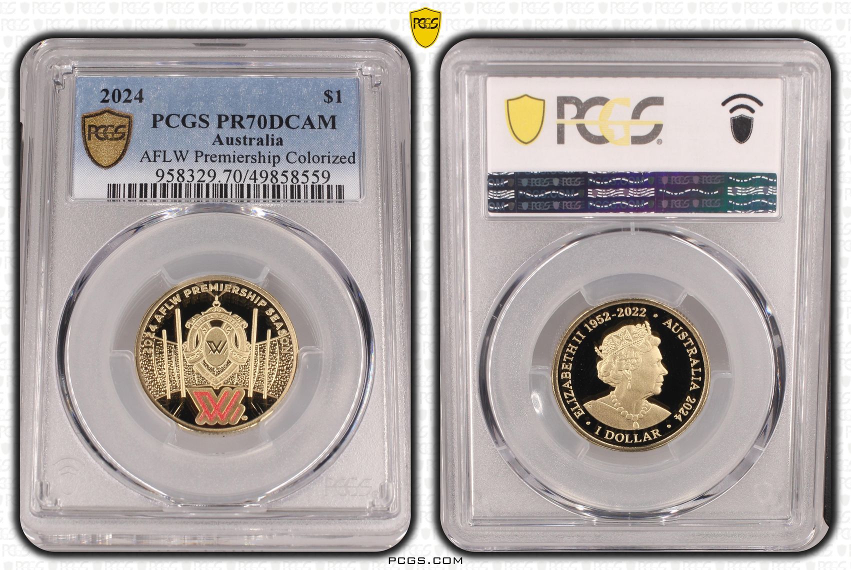 AFLW Premiership Colorized POP 18/0, One Dollar, 2024, PCGS PR70DCAM