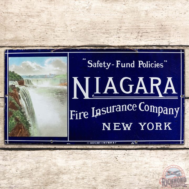 Niagara Fire Insurance Co. SS Porcelain Sign w/ Niagara Falls